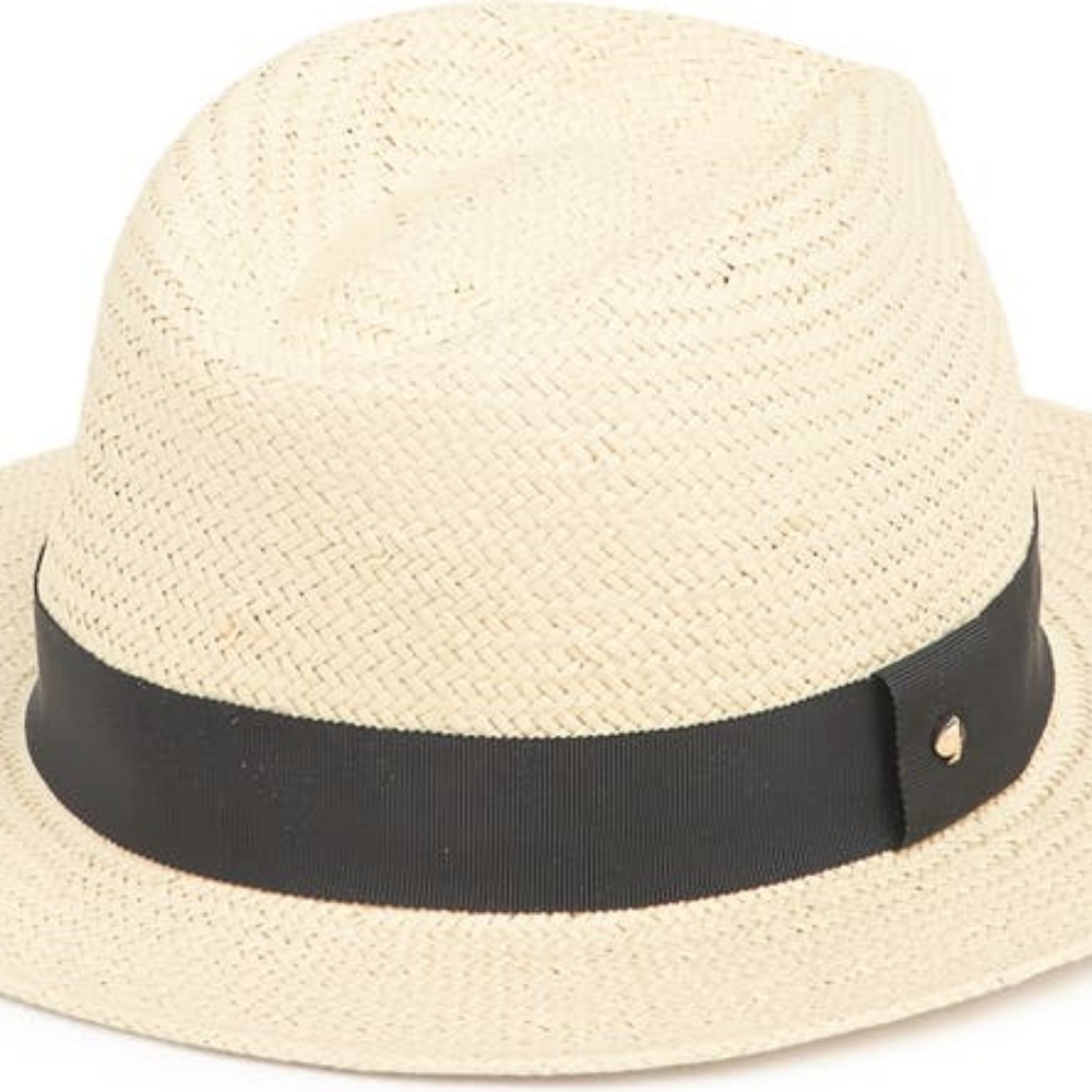 🎉HP🎉 NEW Kate Spade Trilby Hat in Natural with Black Trim - Picture 4 of 12